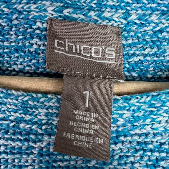 Chico's Blue and White Short Sleeve Knit Cotton Sweater Top Size 1 (U.S. Medium) - Picture 3 of 8